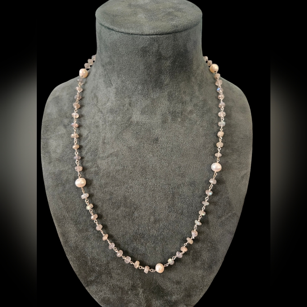 Labradorite and Pearl Bead Necklace